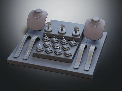 Elegant Luxury Jewelry Display With Necklaces Rings Bracelets On Velvet Tray And Mannequins 3d model
