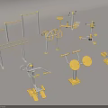 Various Sports Equipment with Yellow and White Frames for Home and Gym Fitness Use