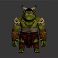 Fierce Green Orc Game Movie Character With Horned Viking Helmet Skull Necklace And Armor Bracers