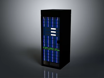 Black Furniture Cabinet With Blue Lines White Logo And Green Text On Front Panel 3d model