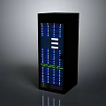 Black Furniture Cabinet With Blue Lines White Logo And Green Text On Front Panel