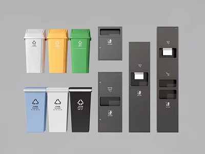 Public Facility Color Coded Trash Bins For Waste Separation With Different Colors And Signs 3d model