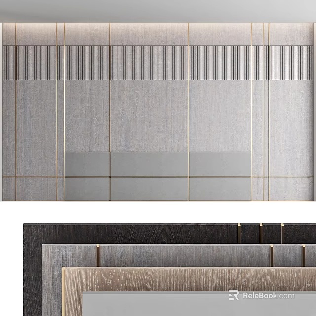 Modern Wall Hanging With Wooden Panels And Metal Stripes For Home Decor 3d model 