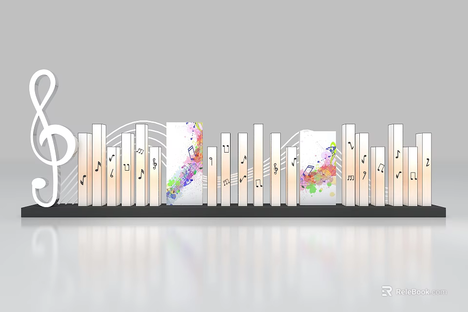 Musical Notes Photo Spot With Staff And Colorful Graffiti On White Background 3d model 