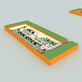 Parking Lot Layout Design Featuring Green Landscaping Orange Border White Lines And Blue Markers
