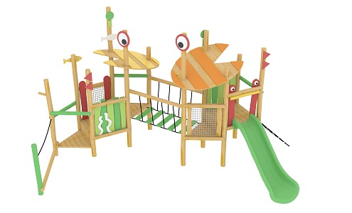 Modern Kids Crab Wooden Slide 3d model