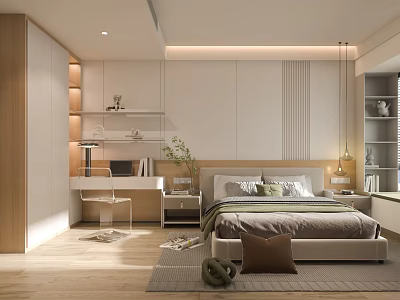 Modern Kids Bedroom With Bed Desk And Storage 3d model