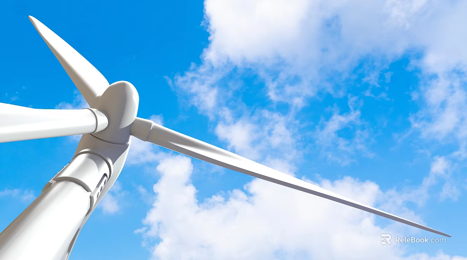 White Wind Turbine Blade With Aerodynamic Structure Against Blue Sky And Clouds 3d model