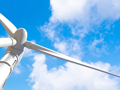 White Wind Turbine Blade With Aerodynamic Structure Against Blue Sky And Clouds 3d model