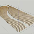 Elegant Modern Interior Ceiling Design With Curved Wooden Slats Structure 3d model