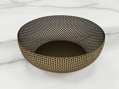 Elegant Modern Ceramic Bowl With Perforated Grid Design On White Marble Surface 3d model