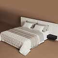 Double Bed with Upholstered Headboard Neutral Tones Quilt and Pillows Side Nightstand 3d model