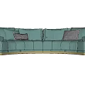 Light Green Curved Leisure Sofa Set With Multiple Cushions And Gold Legs 3d model