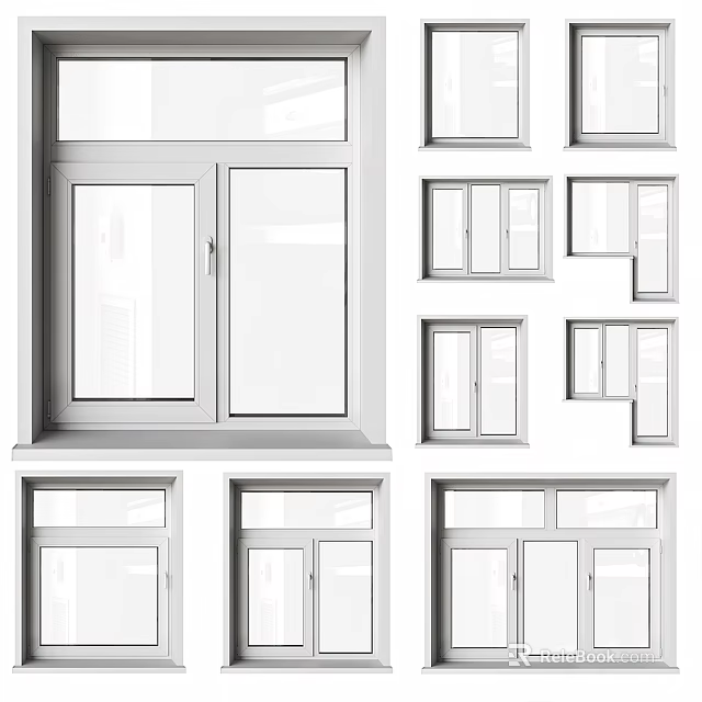 Various Window Designs Featuring Single Double and Multiple Panel Styles for Homes 3d model 