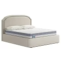 Modern Minimalist Double Bed With Pink Upholstered Headboard And White Mattress