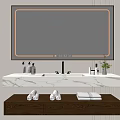 Modern Bathroom Vanity Cabinet With Lighted Mirror Marble Countertop Towels And Toiletries