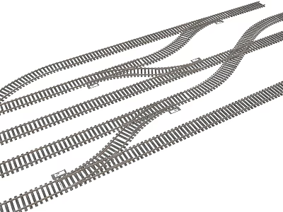 Train Tracks With Multiple Curved And Intertwined Rail Lines Layout Design 3d model