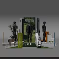 Light Sports Exhibition Display With Mannequins Golf Bag And Green Plants