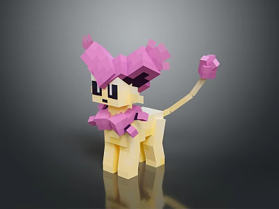 Adorable Pixel Art Creature Character With Yellow Body Pink Ears And Tail 3d model