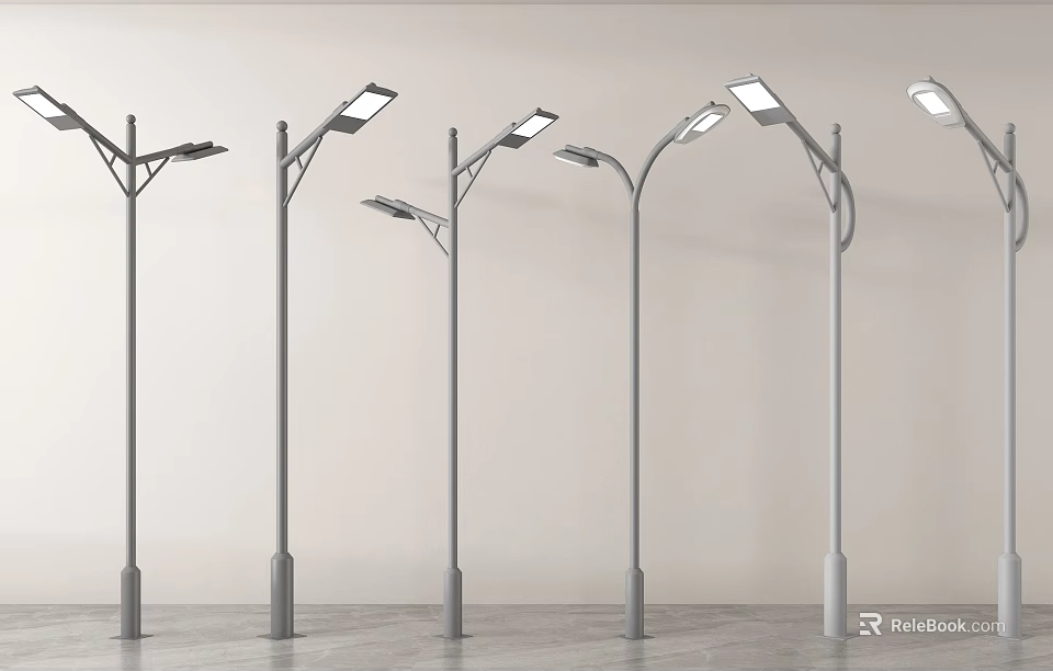 Contemporary Street Lamps In Various Designs With Metal Poles And LED Lights 3d model 
