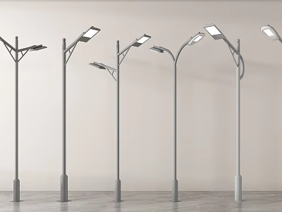 Contemporary Street Lamps In Various Designs With Metal Poles And LED Lights 3d model