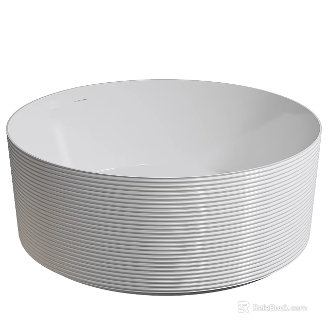 Round White Bathtub With Striped Exterior Design 3d model
