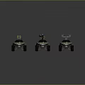 Three Military Off Road Vehicles With Tactical Equipment And Green Camouflage