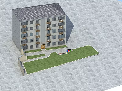 Multi Story Residential Building With Windows Balconies Lawn And Entrance Pathway 3d model