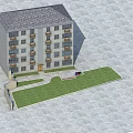Multi Story Residential Building With Windows Balconies Lawn And Entrance Pathway
