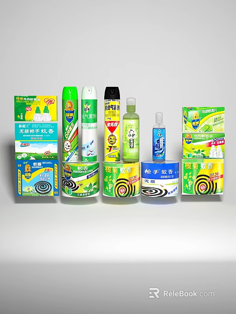 The picture focuses on disinfection products such as mosquito coils and sprays, which are not agricultural equipment. Therefore, it is impossible to generate an English title with "agricultural equipment" as the main body based on the picture information. 3d model 