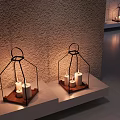 Cozy Decorative Ornament Set With Lantern Shaped Candle Holders On Shelves