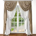 Elegant Beige and White Layered Curtains with Pleated Top by Window and Natural View