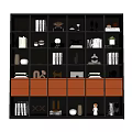 Elegant Modern Bookcase Interior With Glass Doors Books Decorations And Lighting
