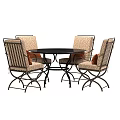 Modern Round Black Table And Striped Fabric Chairs With Orange Cushions Metal Frame