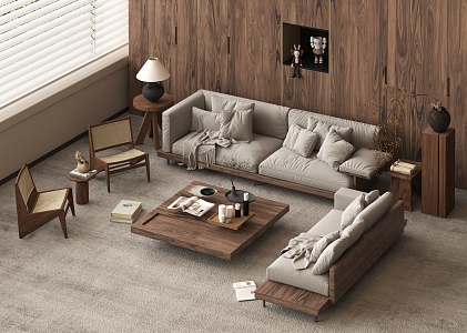 Wind Sofa Coffee Table Combination Chinese Sofa Coffee Table Combination 3d model