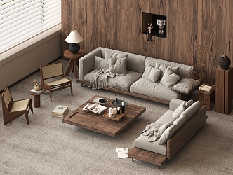 Wind Sofa Coffee Table Combination Chinese Sofa Coffee Table Combination 3d model