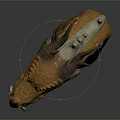 Golden Dragon Head 3D Model With Intricate Scaled Texture Horns And White Beard