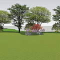 Serene Garden Landscape With Red Maple Trees Stone Pathway And Decorative Wall 3d model