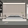 Modern Minimalist Bedroom Interior Design With Striped Headboard Wall White Bed Nightstands And Recessed Lighting