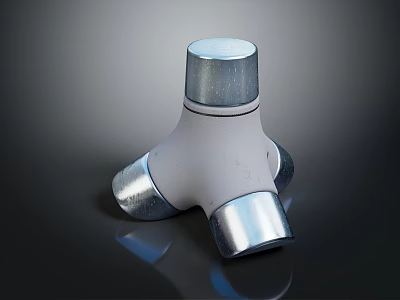 Three Way Pipe Component With White Main Body And Silver Metal Connecting Parts 3d model