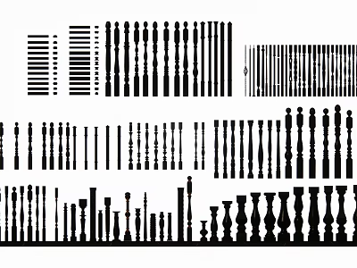 Various Stylish Railings Designs with Different Baluster Styles and Decorative Patterns 3d model