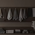 Soft Absorbent Cotton Towels Hanging on Wooden Rack and Stacked in Bathroom with Neutral Tones