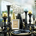 Black And Gold Tableware Set With Wine Glasses Vase Candle Holders Picture Frame Number 12