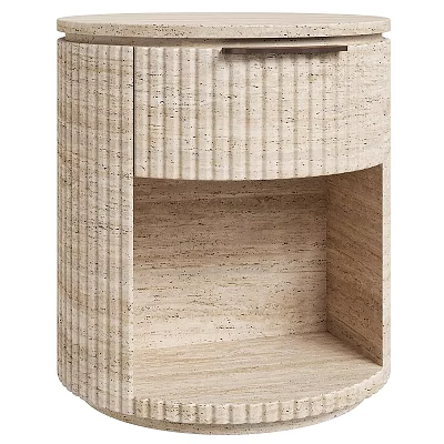 Modern Beige Textured Side Table With Ribbed Design And Open Shelf 3d model