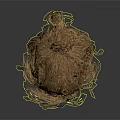 3D Head Model with Blue Face and Orange Messy Hair in 3D Rendering