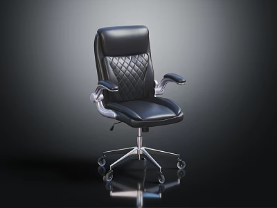 Black Office Chair With Diamond Quilted Backrest Silver Armrests Chrome Base And Swivel Casters 3d model