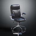 Black Office Chair With Diamond Quilted Backrest Silver Armrests Chrome Base And Swivel Casters