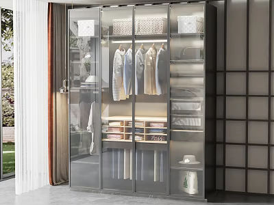 Sleek Modern Wardrobe With Transparent Glass Doors Hanging Area And Drawer Shelves 3d model