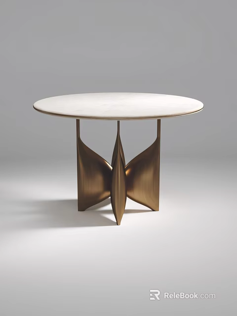 Unique Bar With Circular White Marble Top And Butterfly Shaped Metal Base 3d model 
