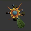 Colorful Artistic Plant With Long Stem Green Leaf And Root Like Base